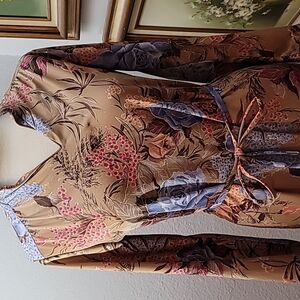 Vintage pullover Oriental style dress floral size 12? No brand polyester